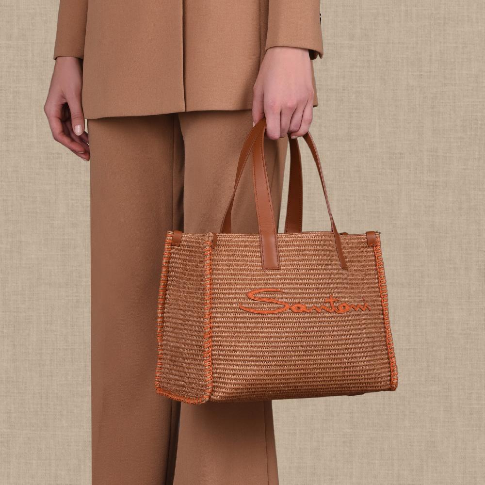 Santoni Borsa tote in rafia marrone Saldi Di Fabbrica