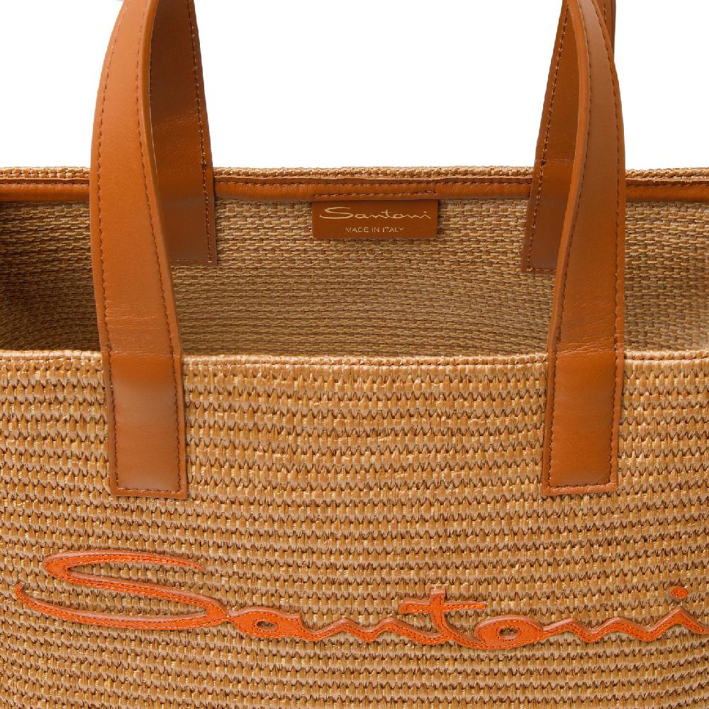 Santoni Borsa tote in rafia marrone Saldi Di Fabbrica