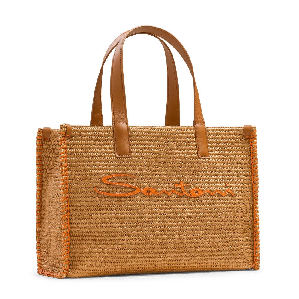 Santoni Borsa tote in rafia marrone Saldi Di Fabbrica