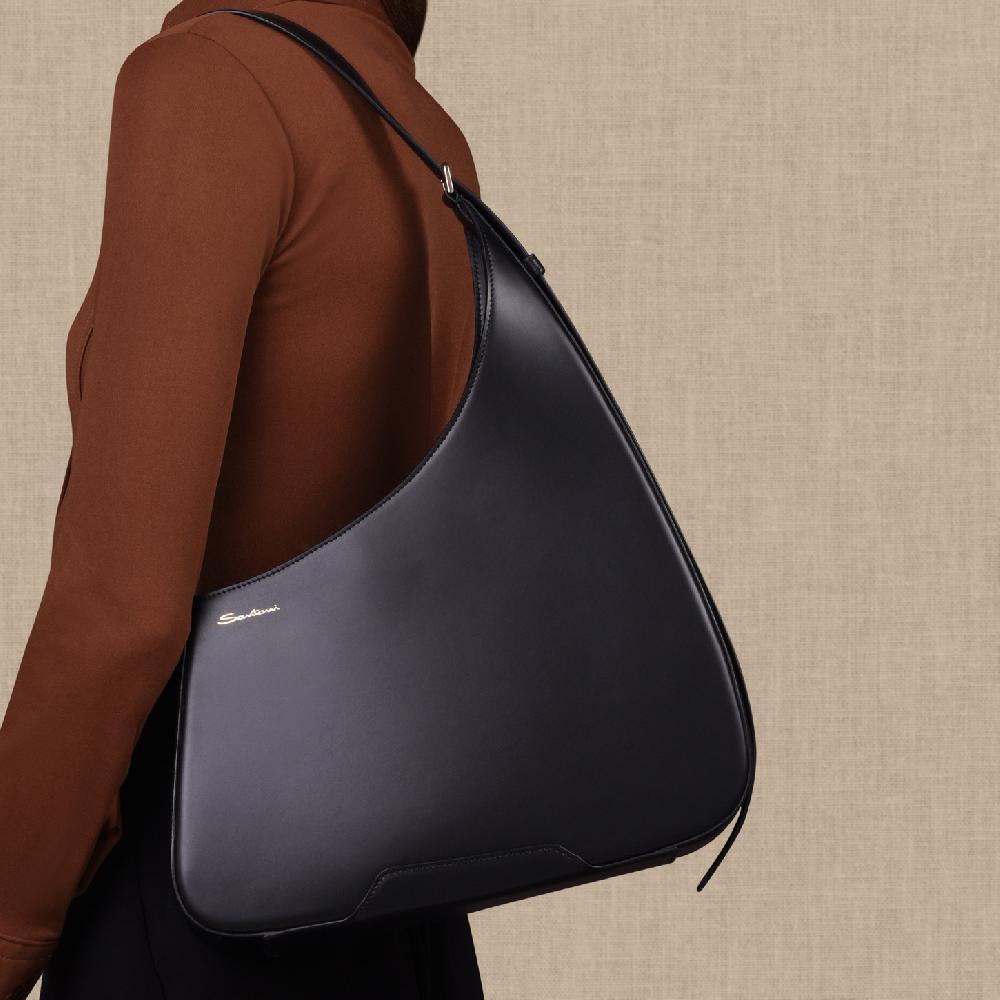 Santoni Borsa ThePluto a spalla in pelle nera In Saldo