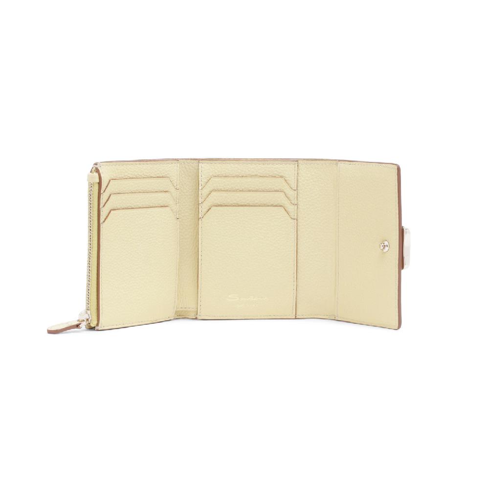 Santoni Portafoglio con porta monete in pelle bottalata gialla Spedizione Gratuita