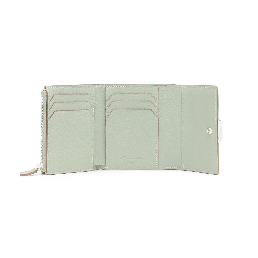 Santoni Portafoglio con porta monete in pelle bottalata verde Pezzi Unici