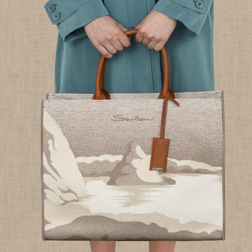 Santoni Shopping bag in tessuto beige Promozione Limitata