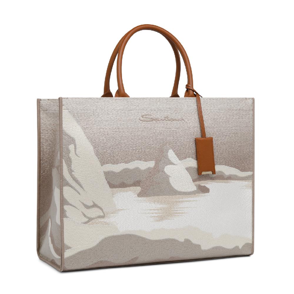 Santoni Shopping bag in tessuto beige Promozione Limitata