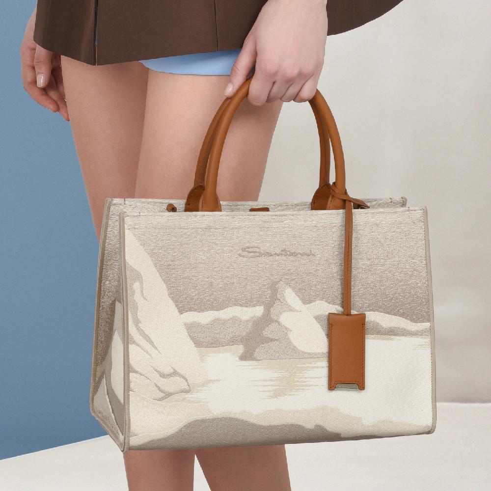 Santoni Borsa tote media in tessuto beige Fino Al -60%
