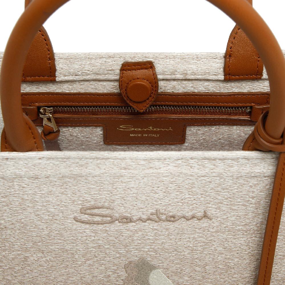 Santoni Borsa tote media in tessuto beige Fino Al -60%