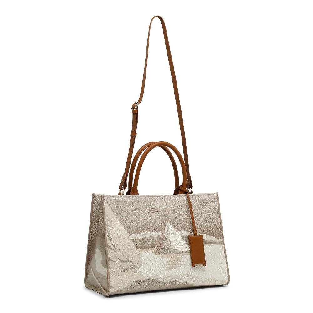 Santoni Borsa tote media in tessuto beige Fino Al -60%