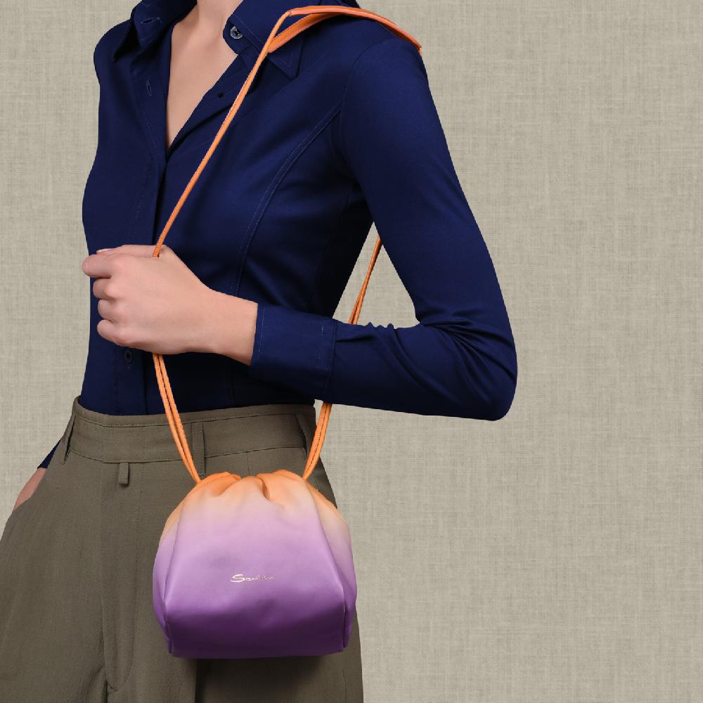 Santoni Borsa a secchiello in pelle lilla ed arancione Offerta