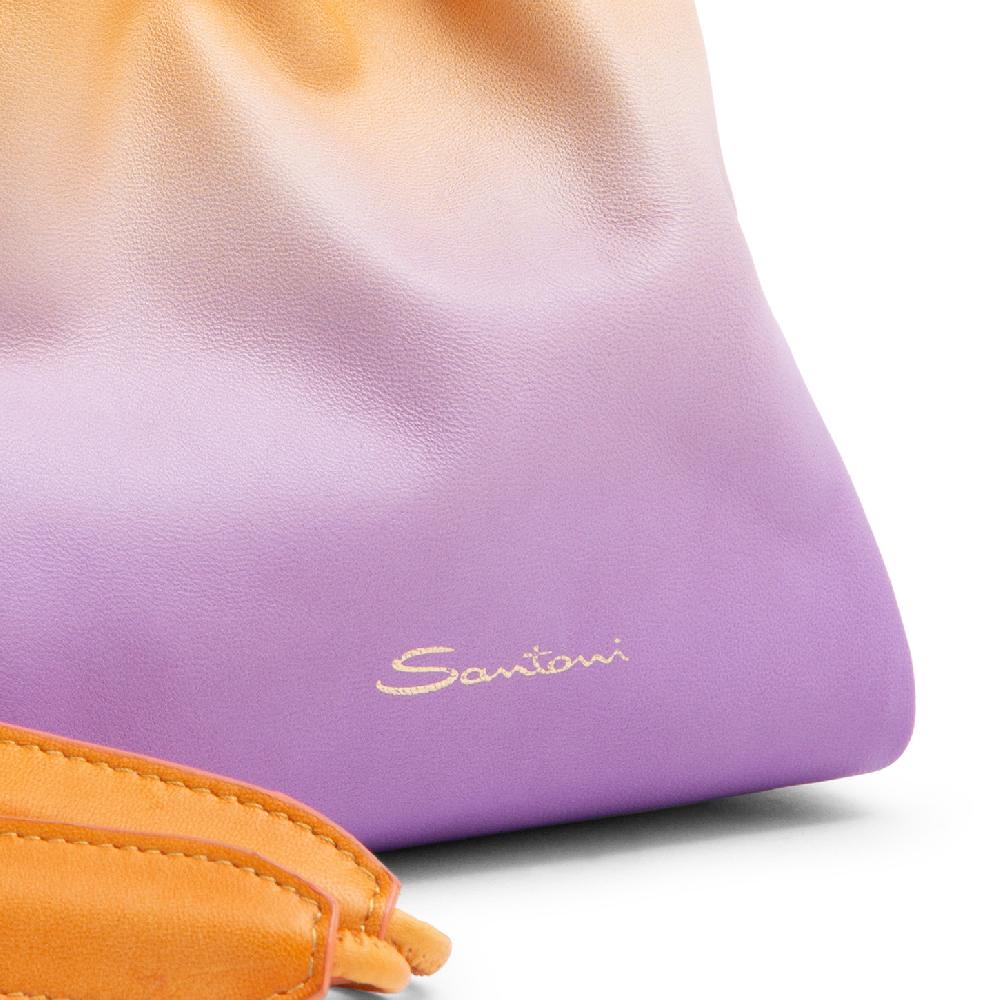 Santoni Borsa a secchiello in pelle lilla ed arancione Offerta