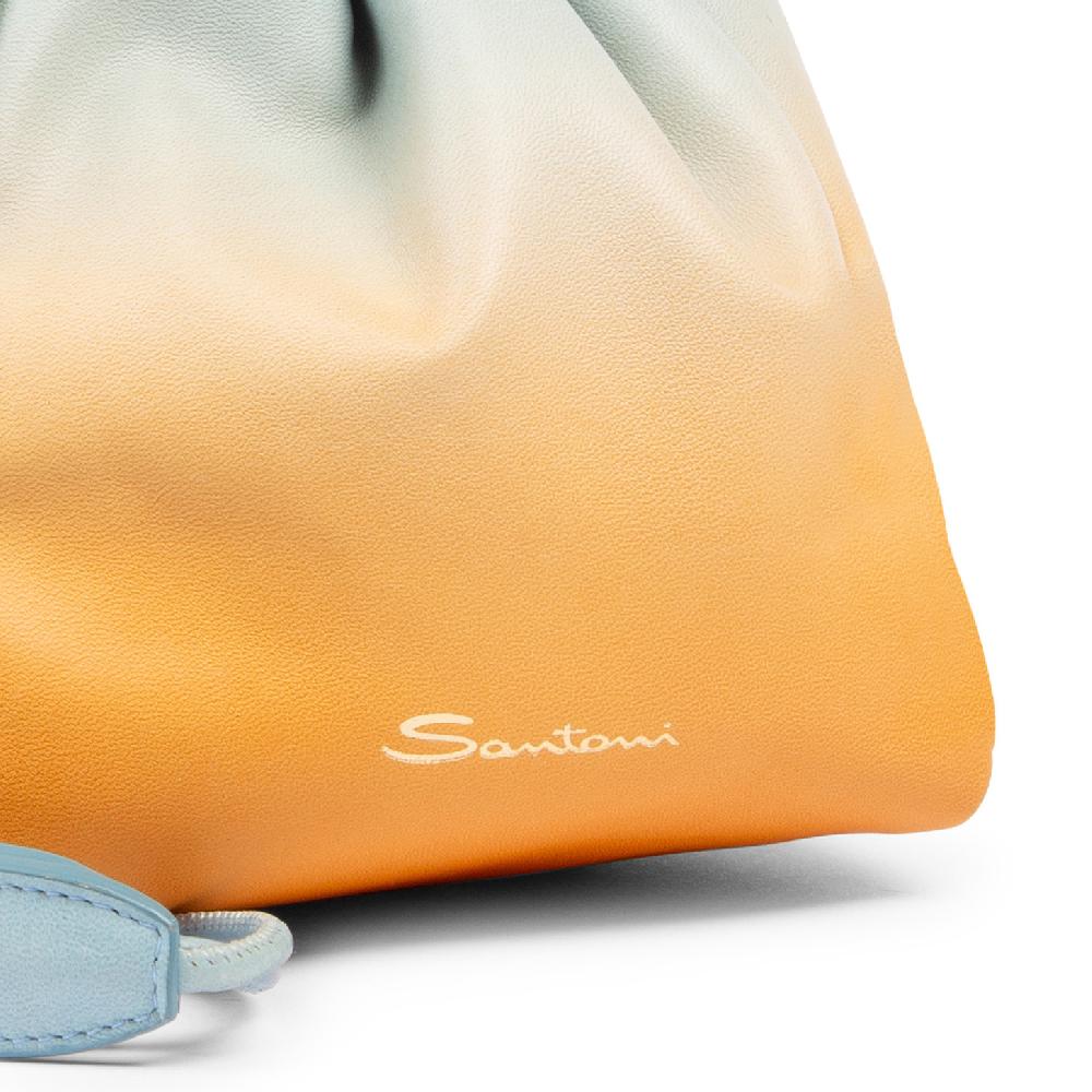 Santoni Borsa a secchiello in pelle arancione ed azzurro Economico