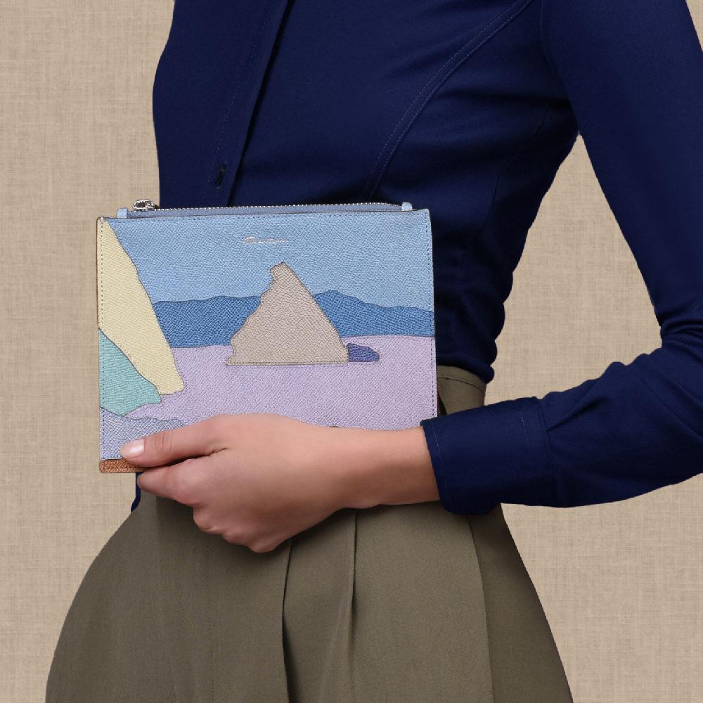 Santoni Pouch piccola in Saffiano azzurro Saldi