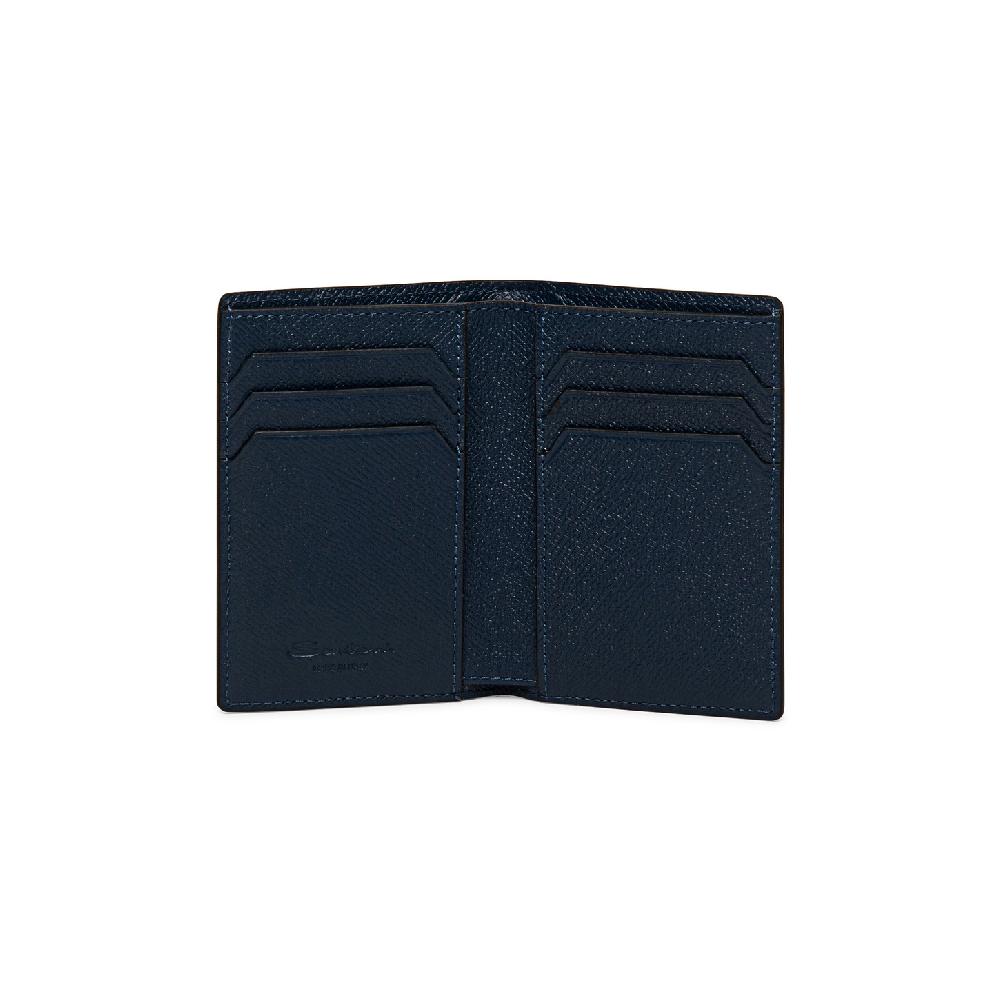 Santoni Portafoglio verticale in saffiano blu Vendita Calda