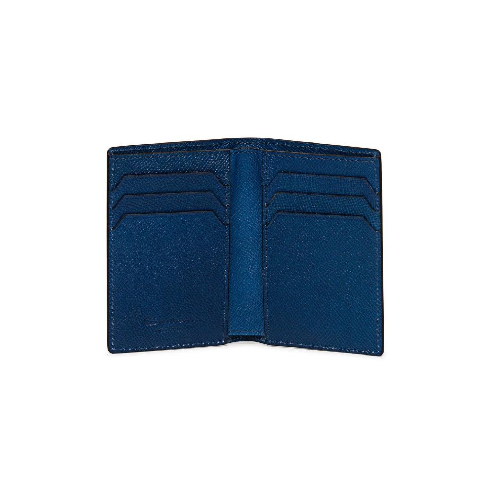 Santoni Portafoglio verticale in saffiano blu Vendita Economica