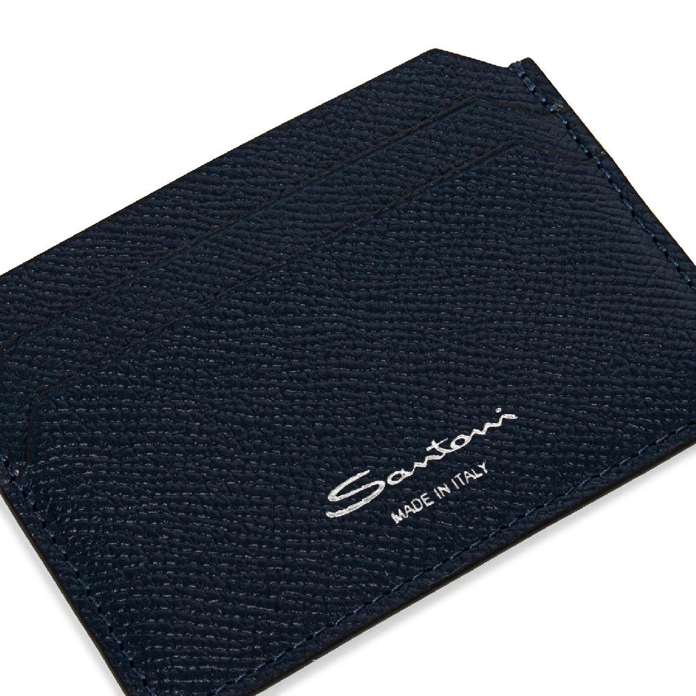 Santoni Porta carte di credito in saffiano blu Italia