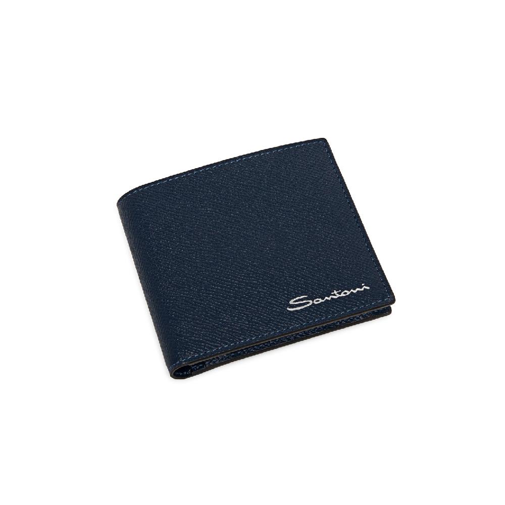 Santoni Portafoglio con porta monete in saffiano blu 2025