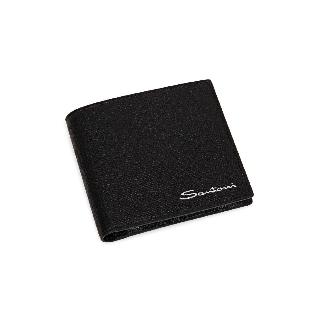 Santoni Portafoglio con porta monete in saffiano nero Promozione