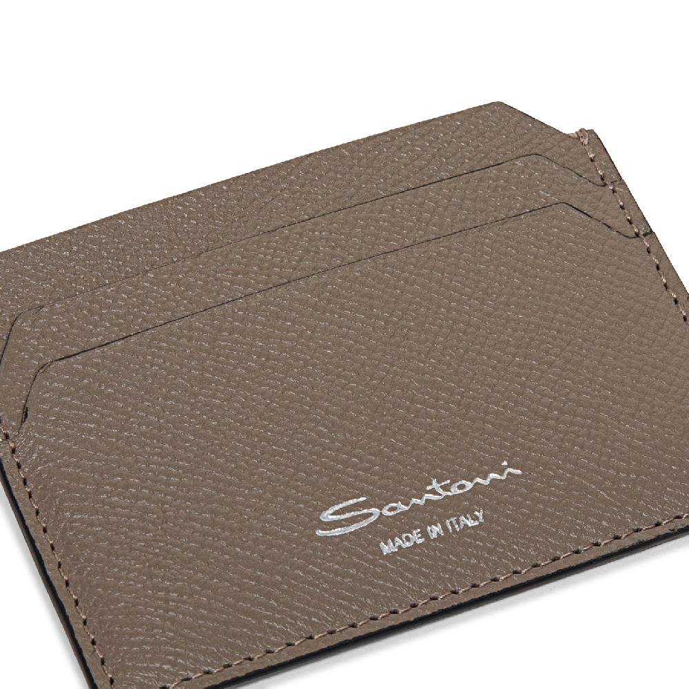 Santoni Porta carte di credito in saffiano beige Spedizione Gratuita