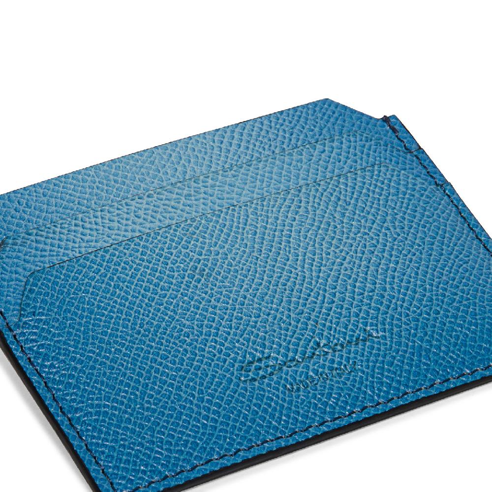 Santoni Porta carte di credito in saffiano azzurro Qualità Garantita