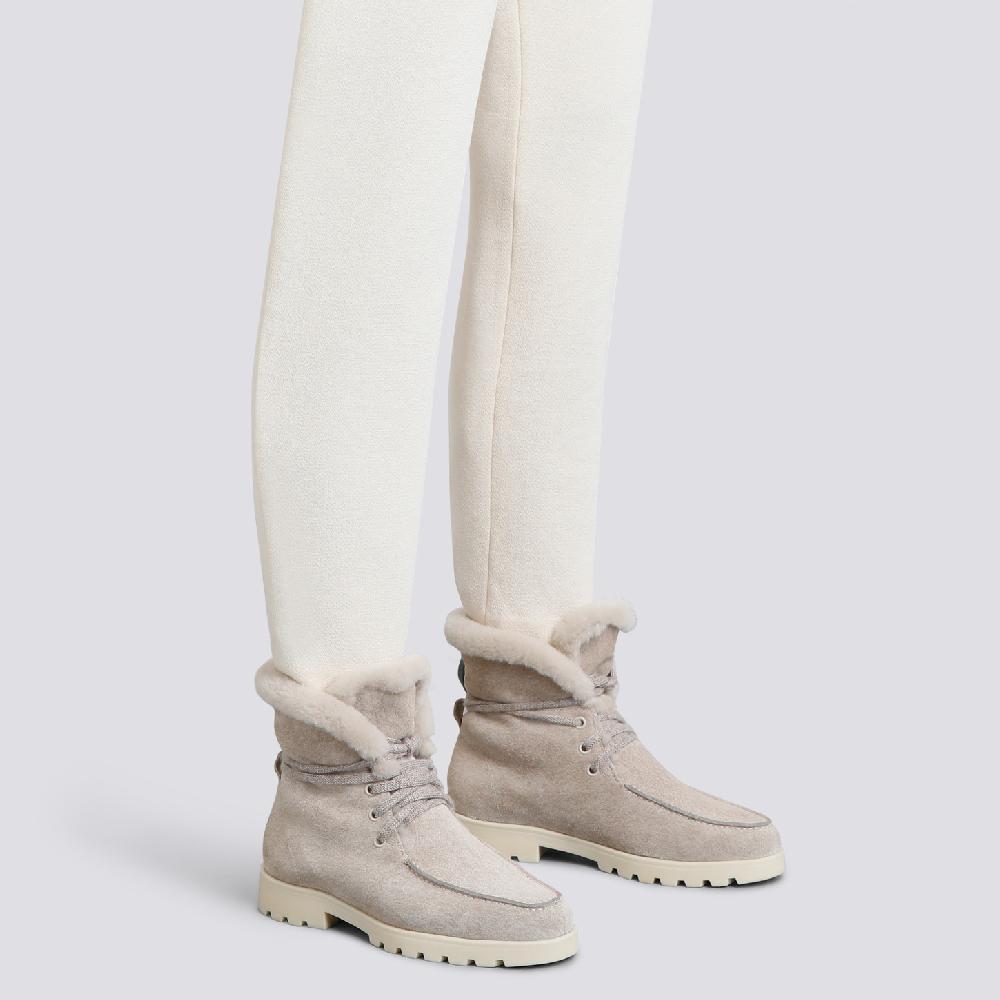 Santoni Stivaletto con pelliccia da donna in suede beige Sottocosto