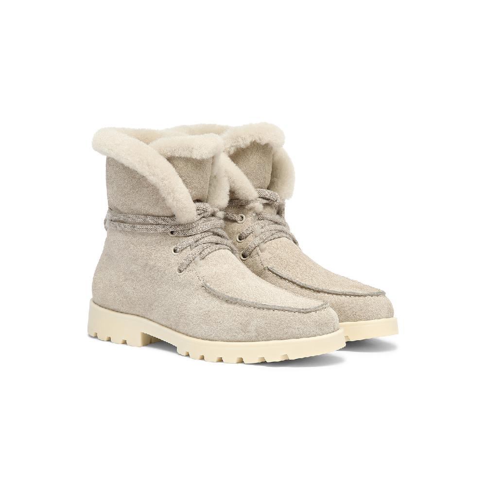Santoni Stivaletto con pelliccia da donna in suede beige Sottocosto