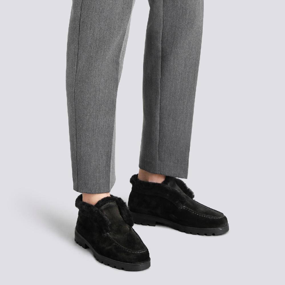 Santoni Stivaletto desert con pelliccia da donna in suede nero Presa