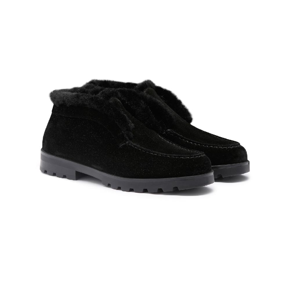 Santoni Stivaletto desert con pelliccia da donna in suede nero Presa