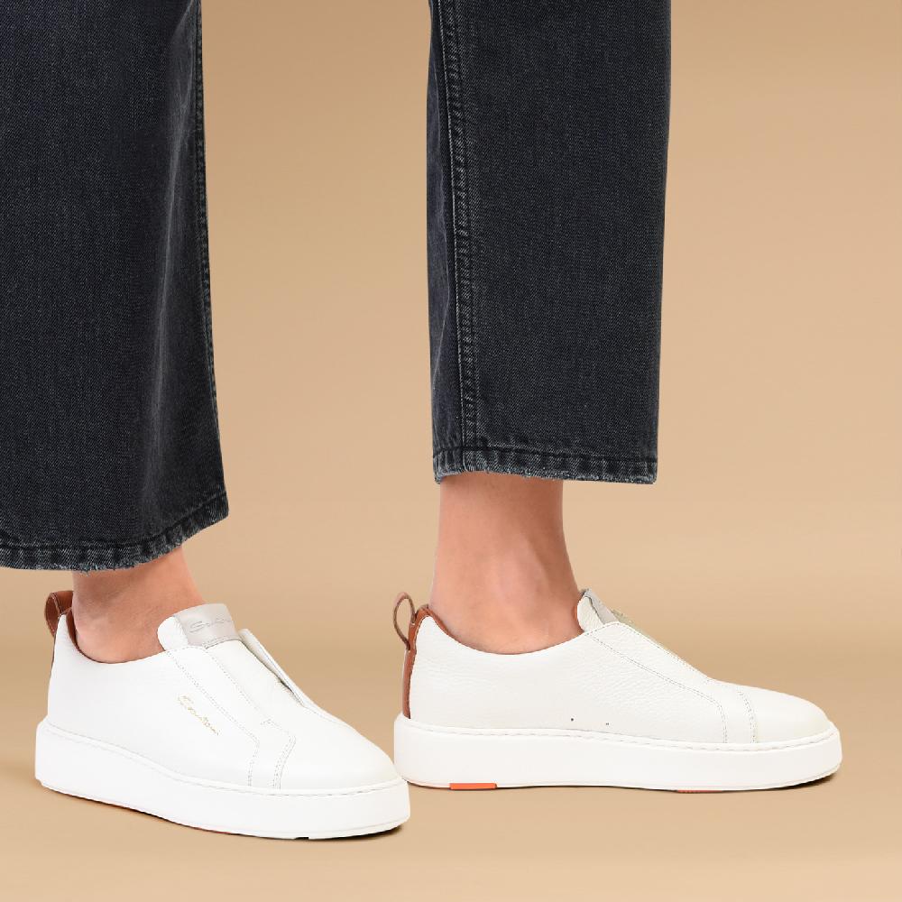 Santoni Sneaker slip-on da donna in pelle bottalata bianca Outlet