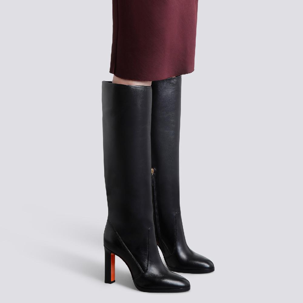 Santoni Stivale tacco alto da donna in pelle nera In Vendita