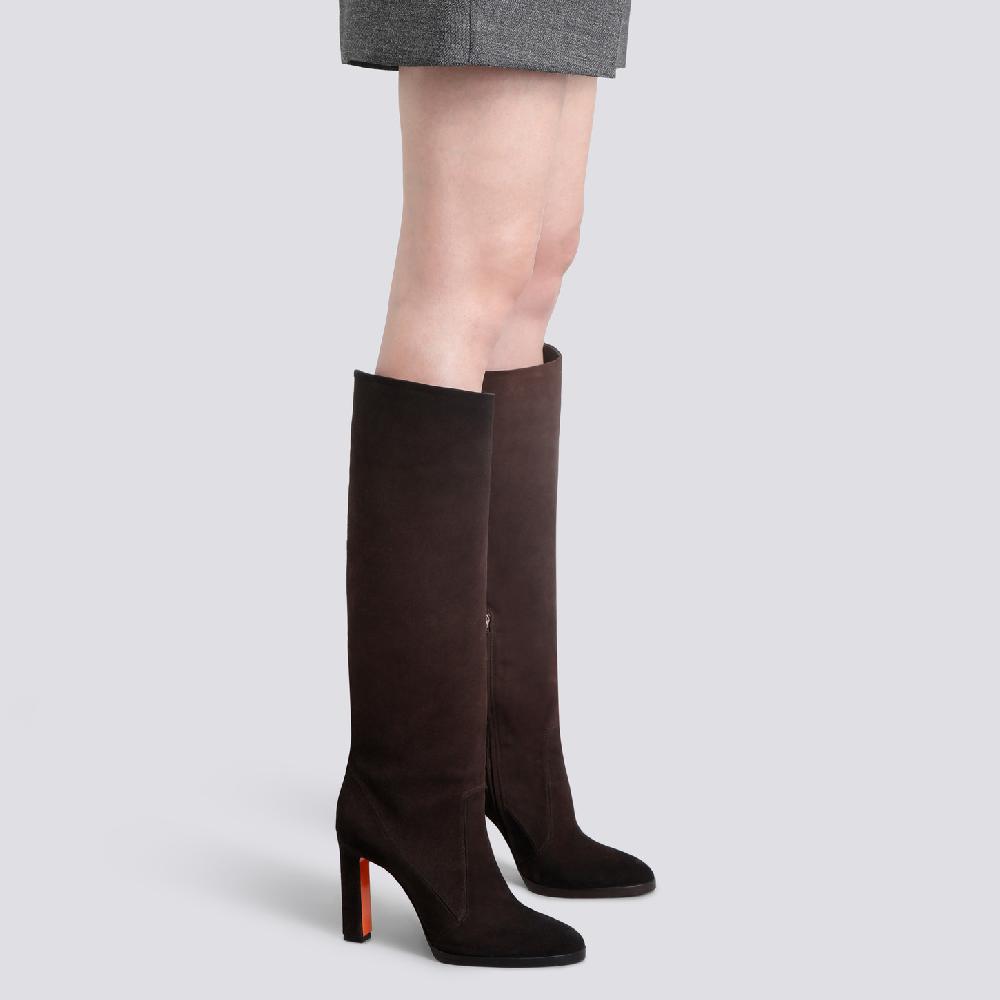 Santoni Stivale tacco alto da donna in suede testa di moro Saldi