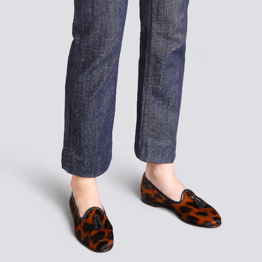 Santoni Mocassino Andrea con nappe da donna in cavallino animalier Italy