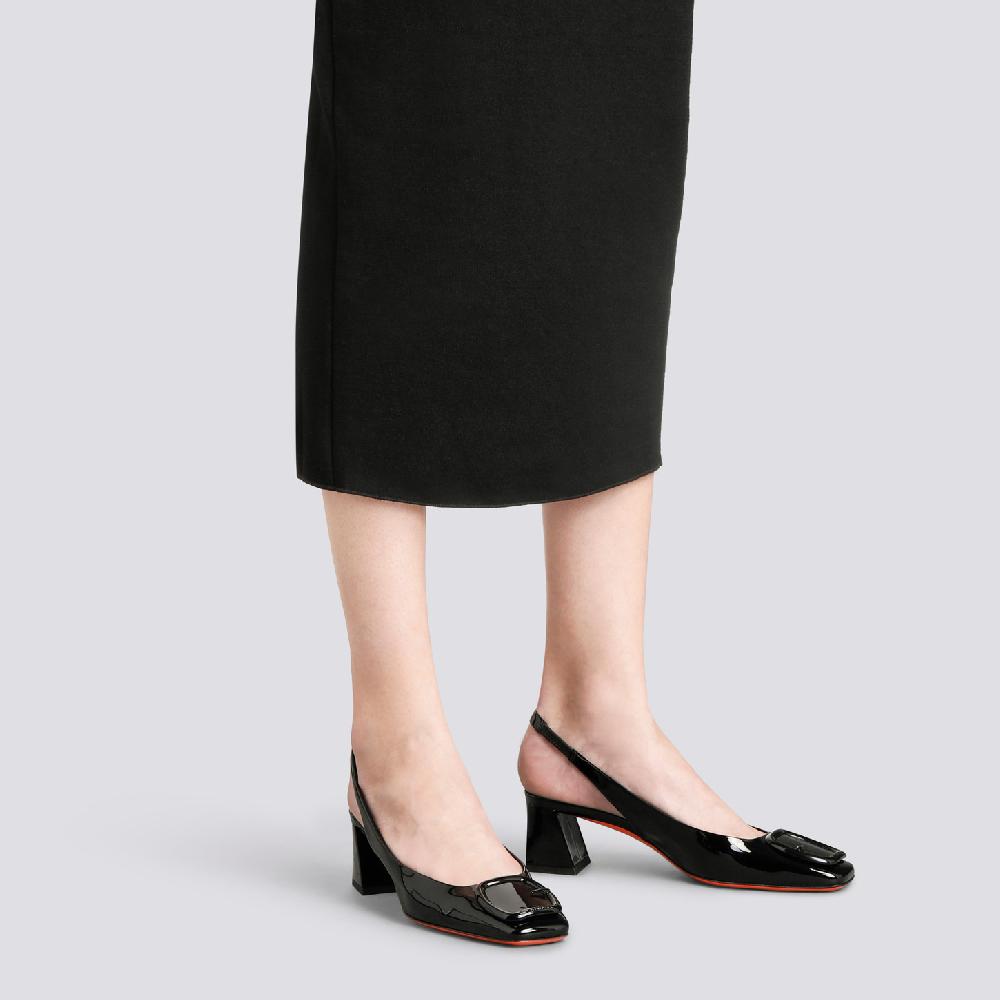 Santoni Slingback tacco medio da donna in vernice nera In Linea
