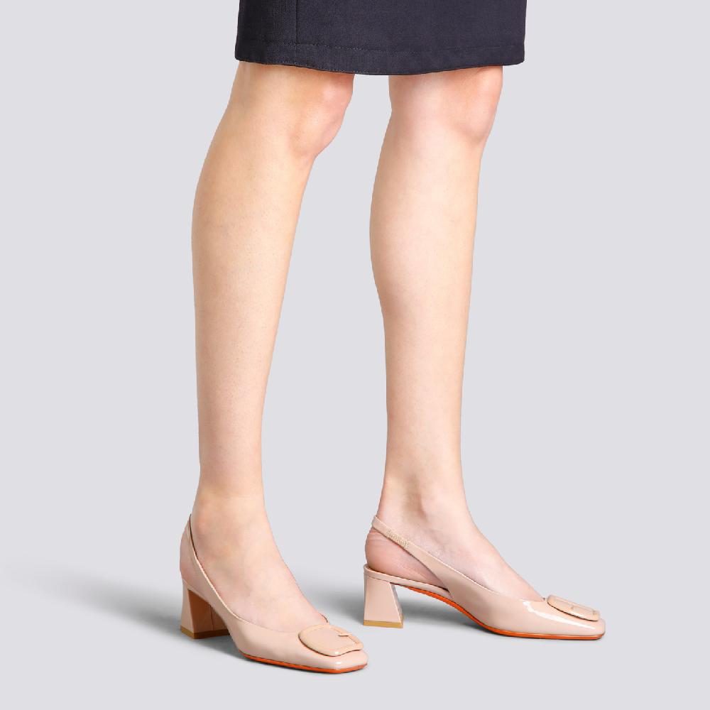 Santoni Slingback tacco medio da donna in vernice rosa Nuovo