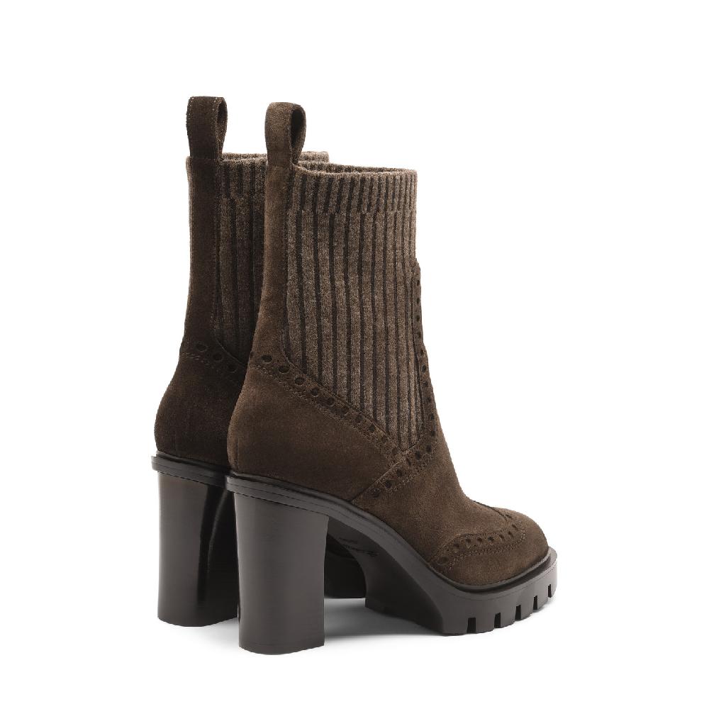 Santoni Stivaletto tacco alto da donna in suede testa di moro Promozione