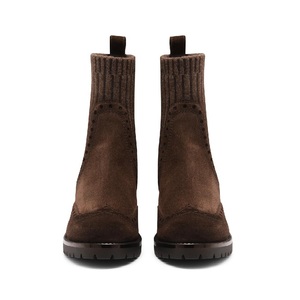Santoni Stivaletto tacco basso da donna in suede testa di moro Negozi Online