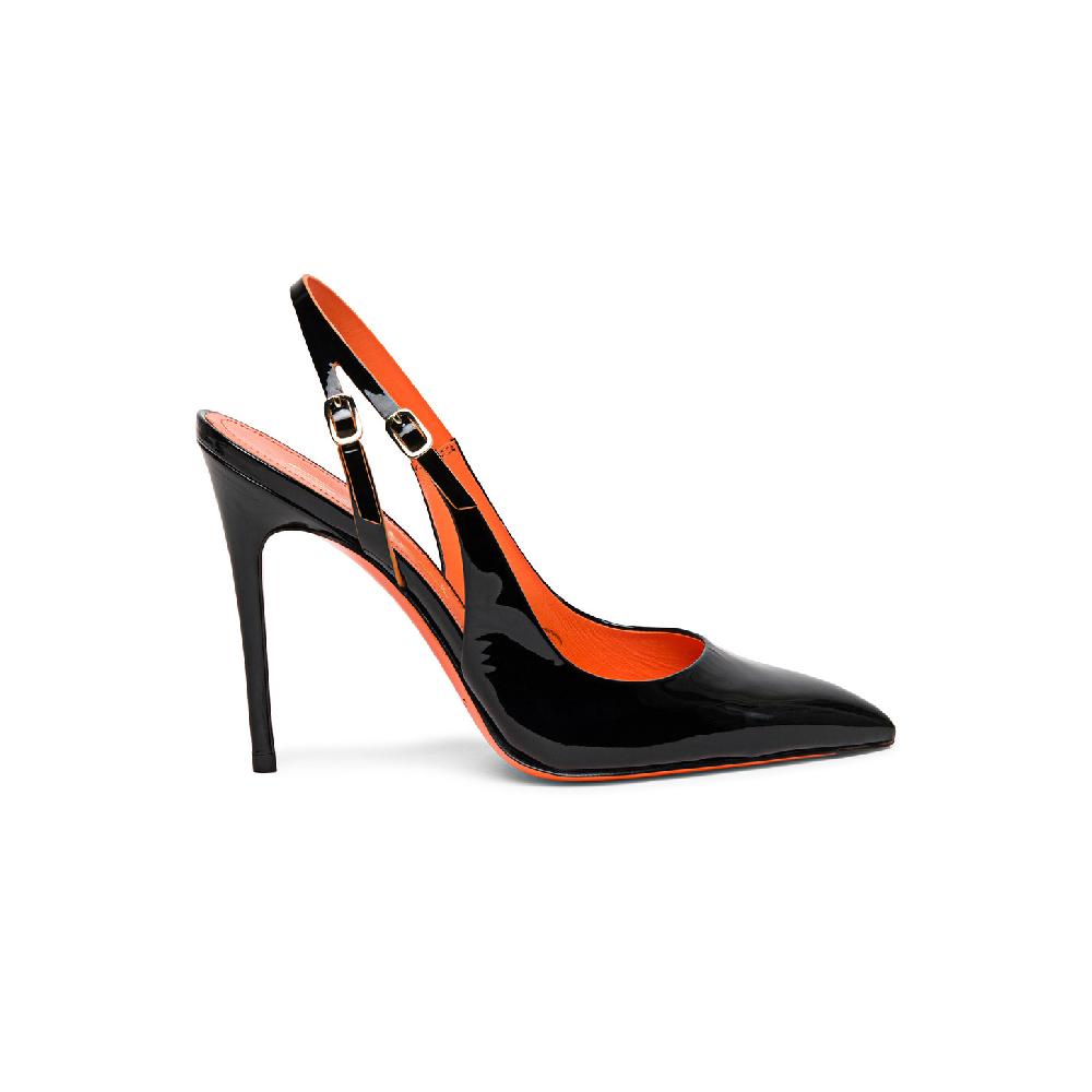 Santoni Slingback tacco alto da donna in vernice nera Acquista Ora