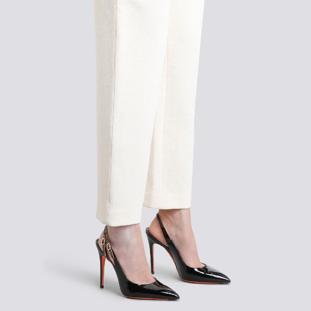 Santoni Slingback tacco alto da donna in vernice nera Acquista Ora