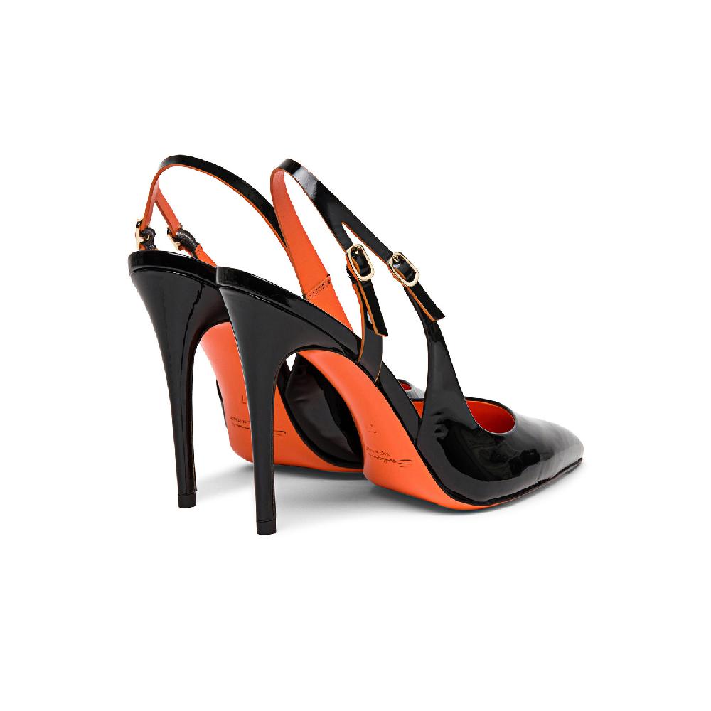 Santoni Slingback tacco alto da donna in vernice nera Acquista Ora
