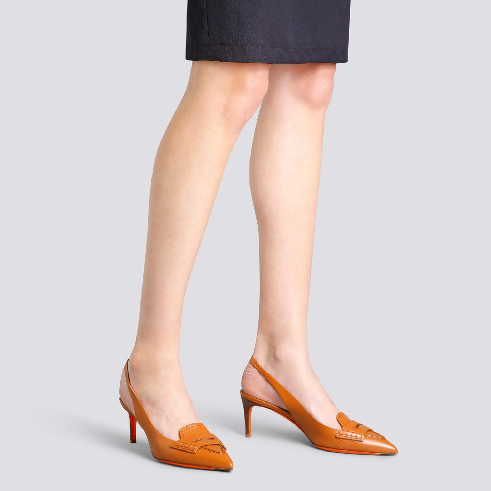 Santoni Décolletés tacco medio da donna in pelle marrone chiaro Consegna Veloce