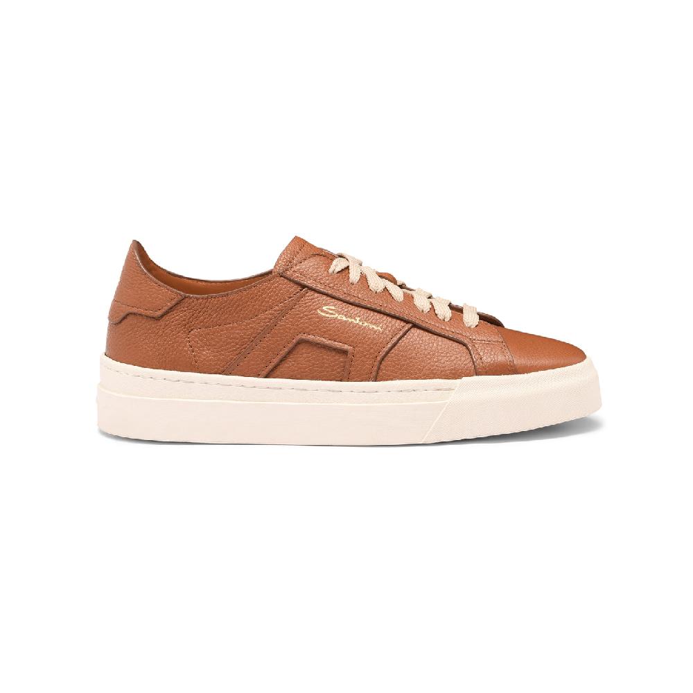 Santoni Double Buckle Sneaker da donna in pelle bottalata marrone Sottocosto