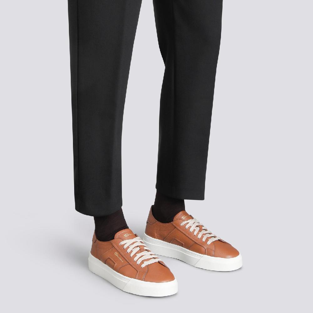 Santoni Double Buckle Sneaker da donna in pelle bottalata marrone Sottocosto