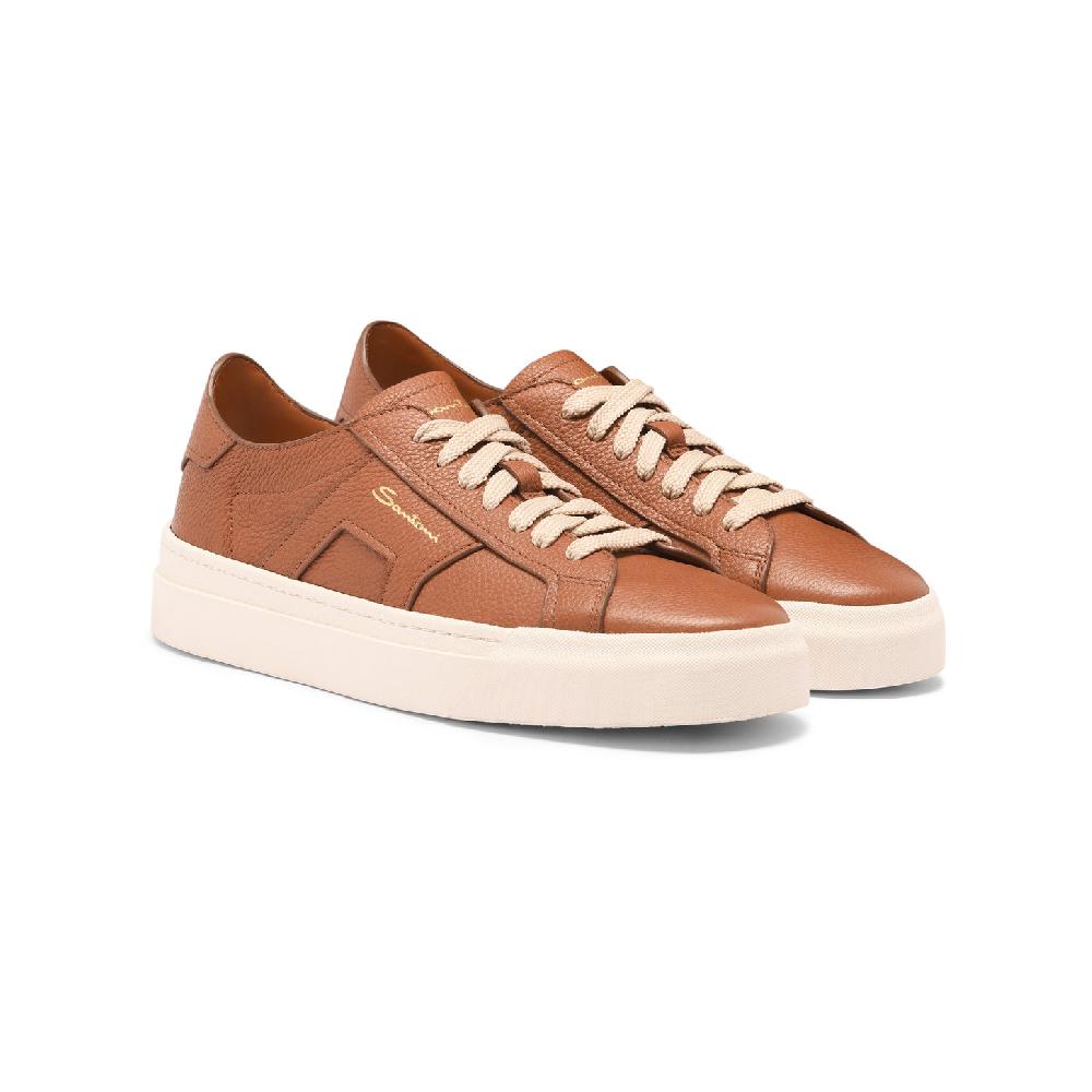 Santoni Double Buckle Sneaker da donna in pelle bottalata marrone Sottocosto