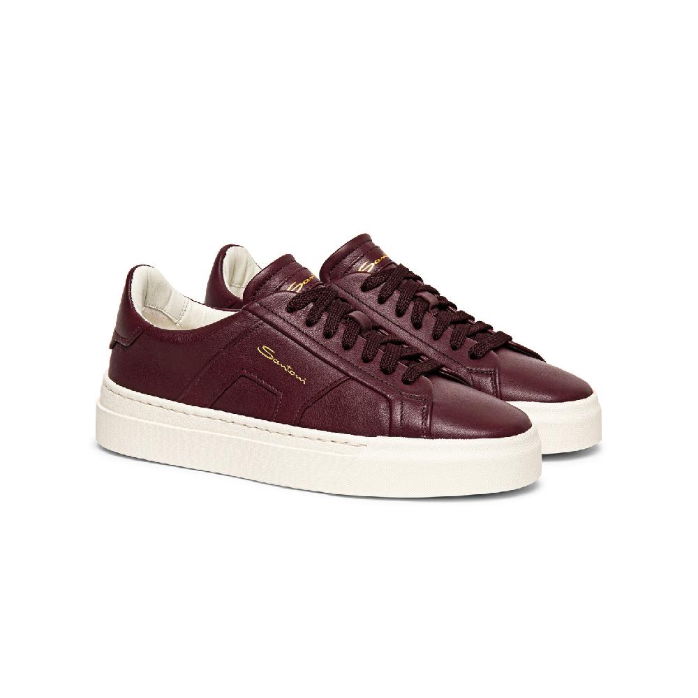 Santoni Double buckle sneaker da donna in pelle bordeaux Novità