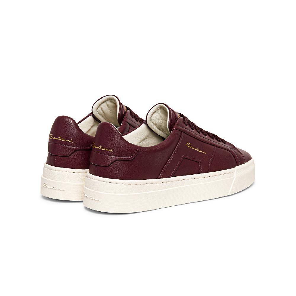 Santoni Double buckle sneaker da donna in pelle bordeaux Novità