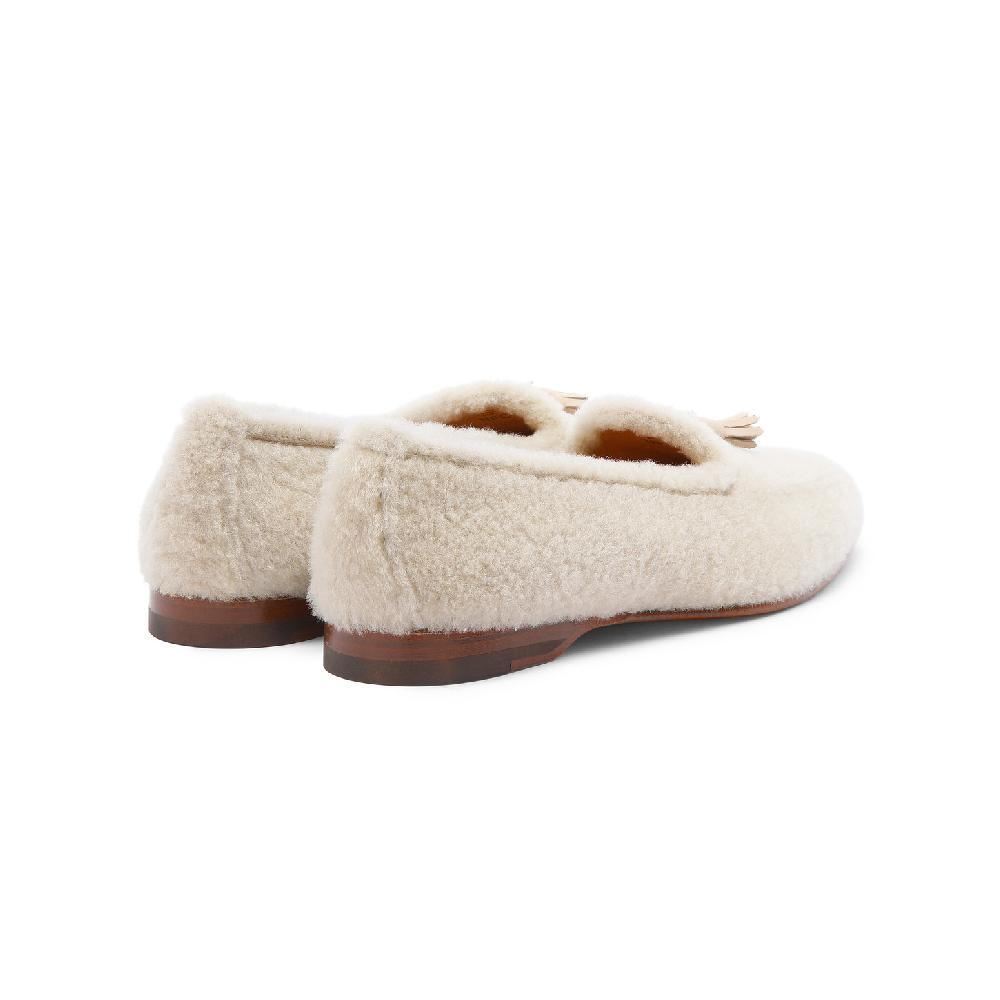 Santoni Mocassino Andrea con nappe da donna in pelliccia beige Offerta