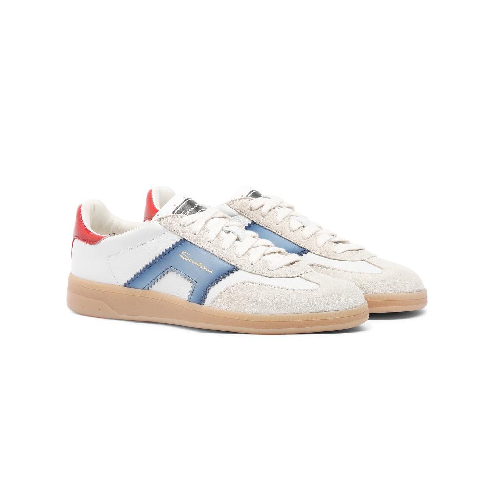 Santoni DBS Oly sneaker da donna in pelle e suede bianco blu e rosso In Vendita