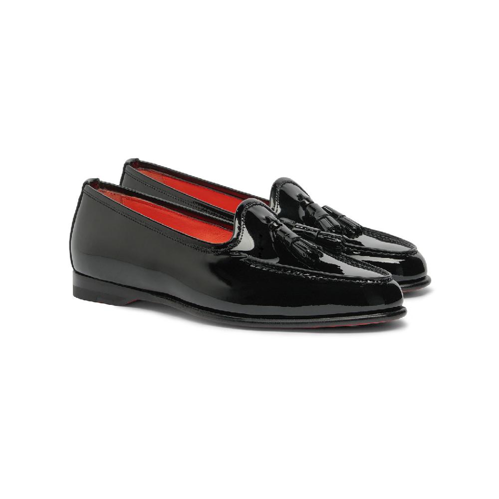 Santoni Mocassino Andrea con nappe da donna in vernice nera Saldi Di Fabbrica