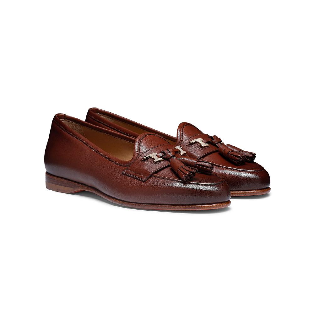Santoni Mocassino Andrea con nappe da donna in nappa marrone Vendita Calda