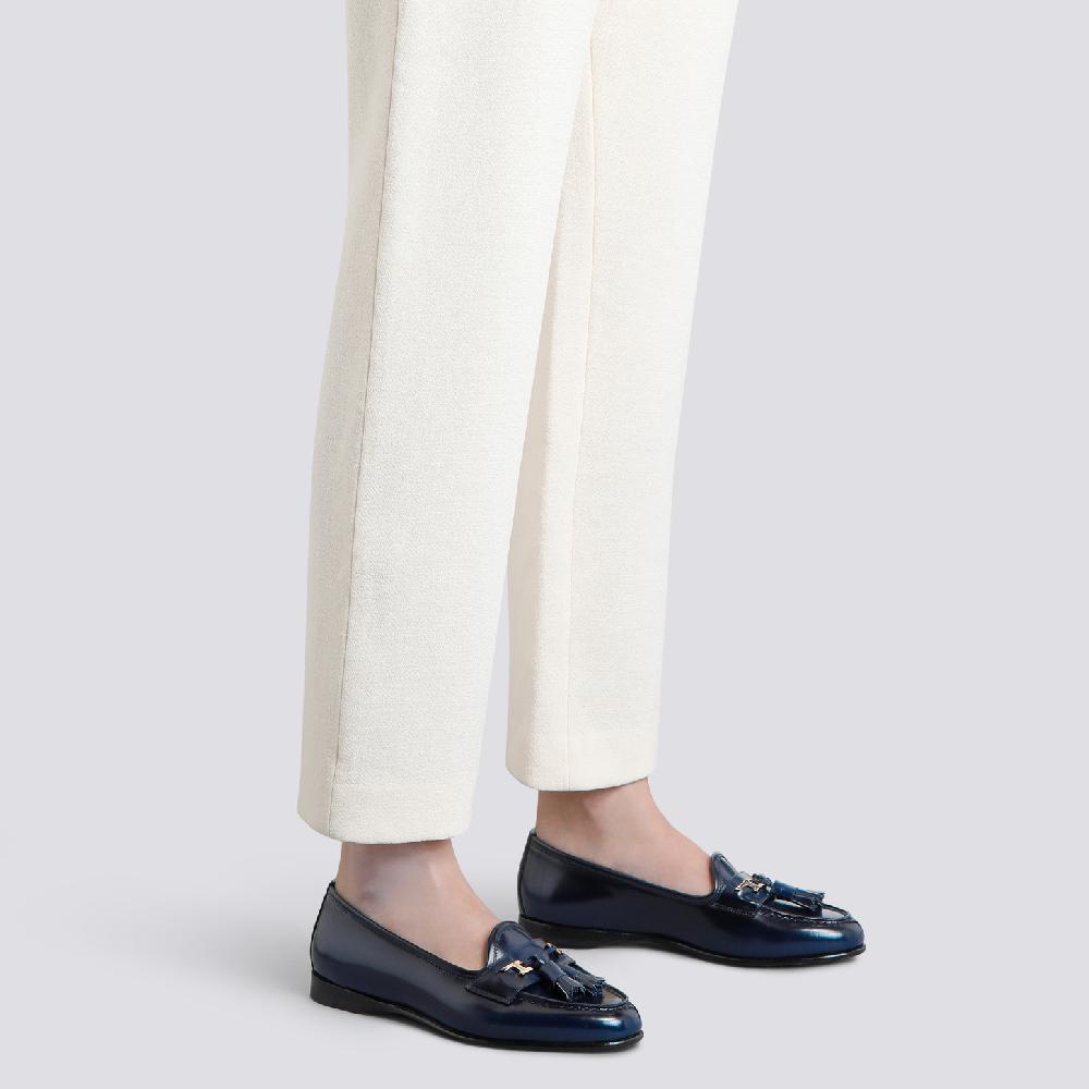 Santoni Mocassino Andrea con nappe da donna in pelle blu Negozio