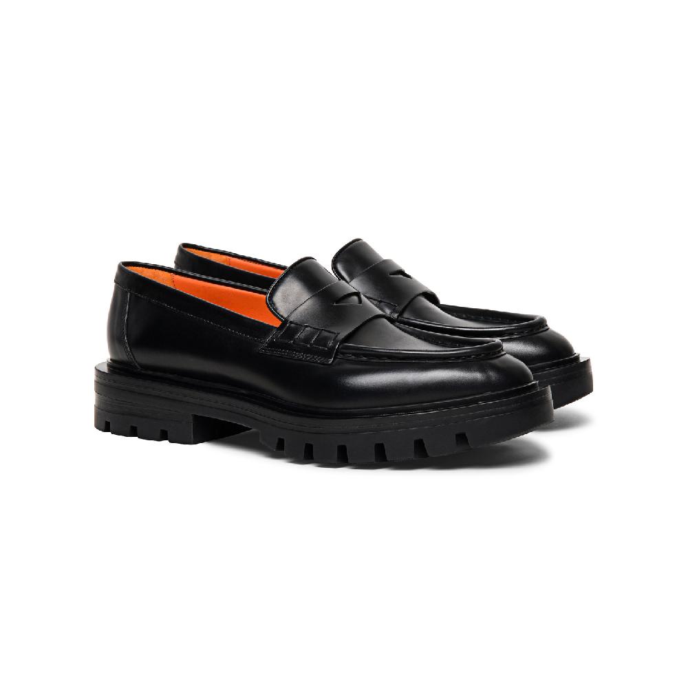 Santoni Mocassino penny da donna in pelle anticata nera Prezzo di fabbrica