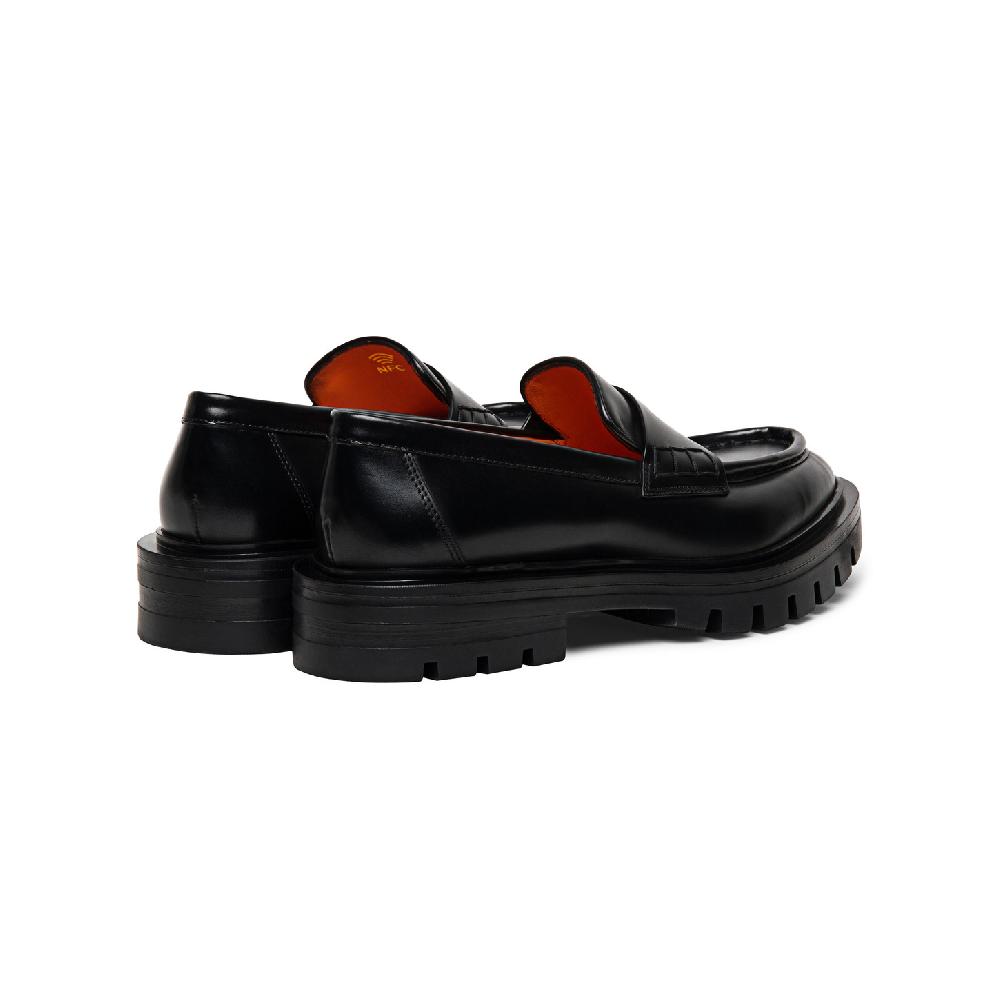 Santoni Mocassino penny da donna in pelle anticata nera Prezzo di fabbrica